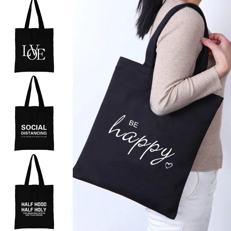 Women Bags Medium Size - Kawaii Cartoon Orange Cat Print Black