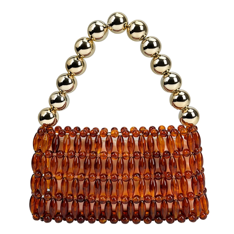 Evening Bag Beaded - Elegant Handcrafted Beaded Crystal Amber Brown