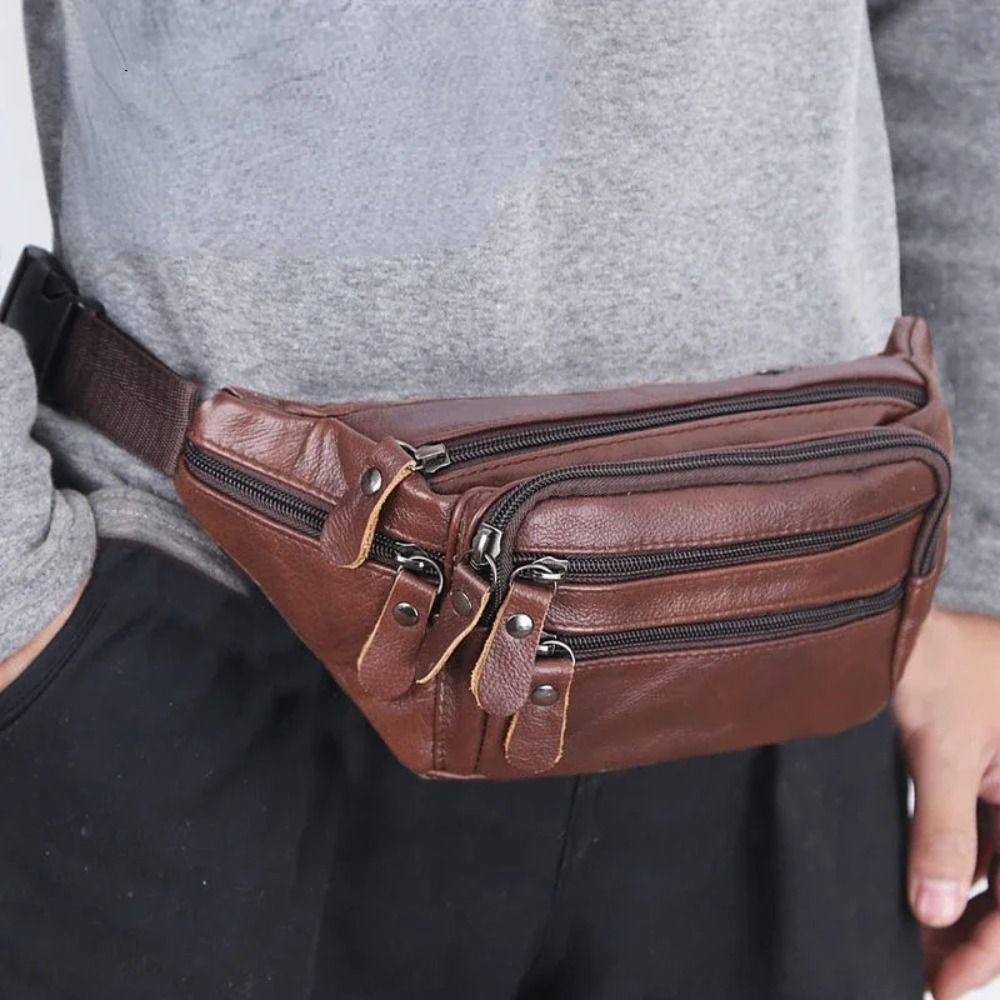 Saddle Bag Leather - Zipper PU Leather Men's Waist Bag