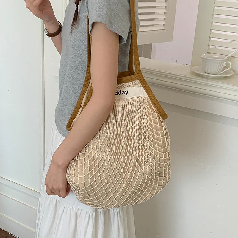 Large Capacity Mesh Tote Bag,  - Crochet Market Bag ulasan dan harga