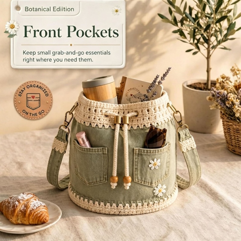 Denim Crochet Bucket Bag Handm - Crochet Market Bag ulasan dan harga
