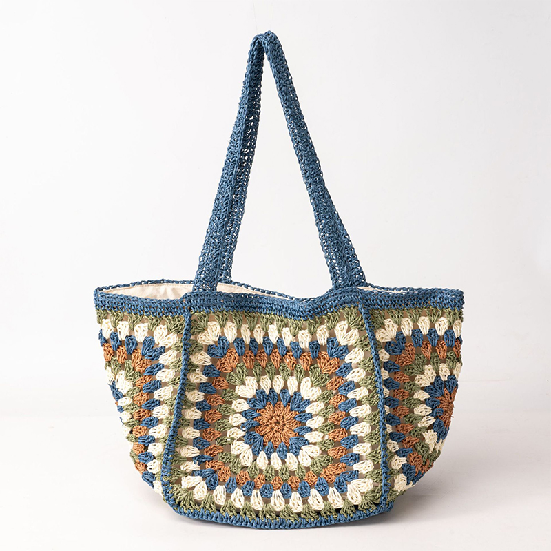 Granny Square Straw Shoulder B - Crochet Market Bag ulasan dan harga