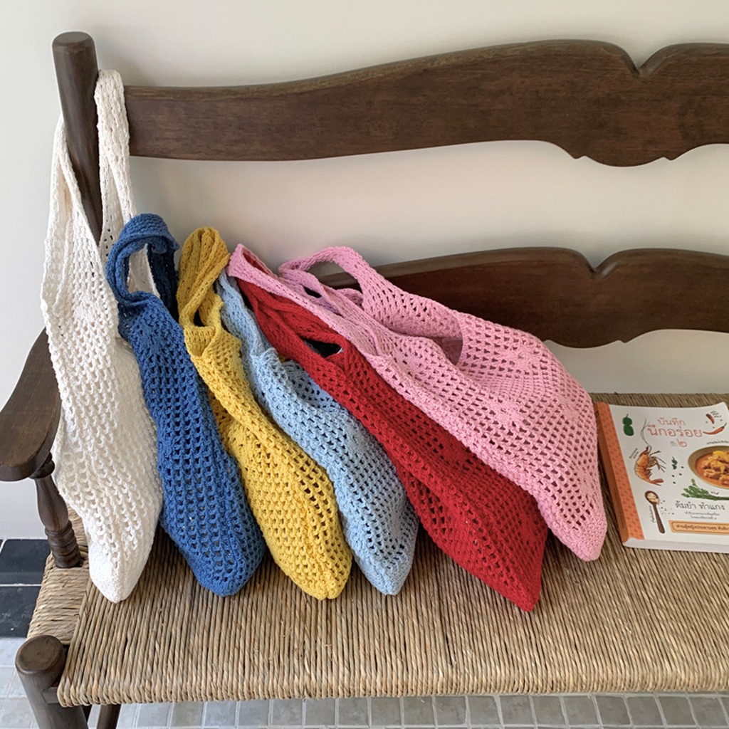 Crochet Bag Handmade Hollow Ou - Crochet Market Bag ulasan dan harga