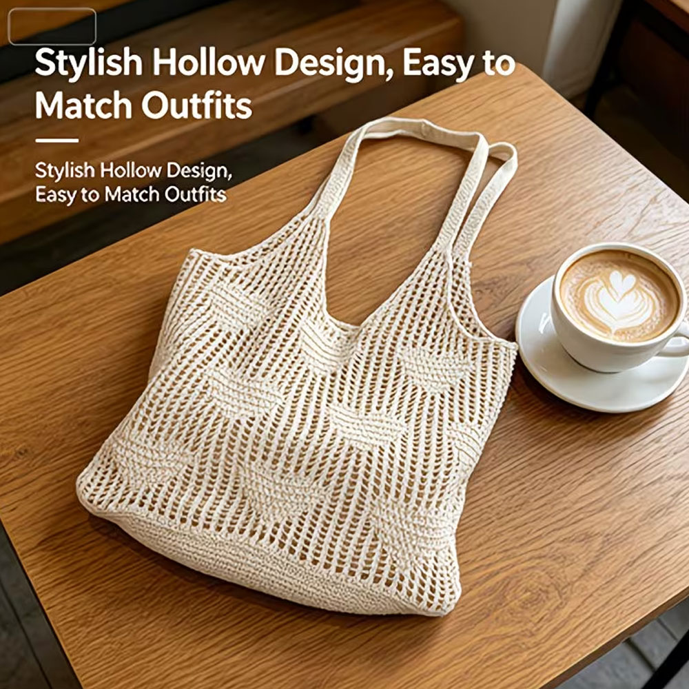 Women's Handwoven Straw Handba - Crochet Market Bag ulasan dan harga